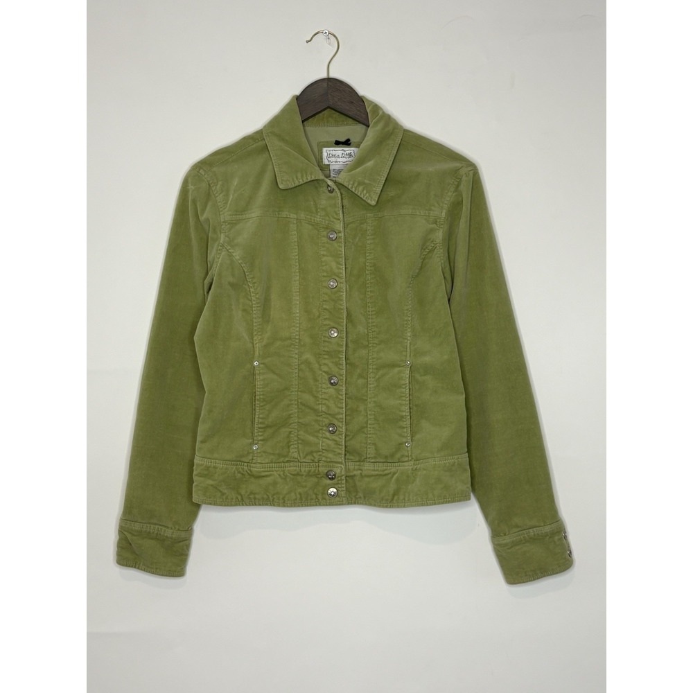 Live a Little Womens Small Sage Chartreuse Green Stretch Corduroy Jacket Y2K